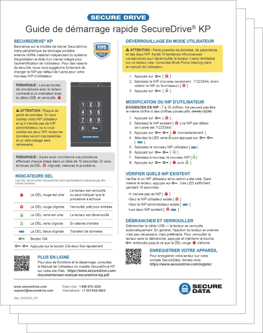 SecureDrive KP - Quick Start Guide - French