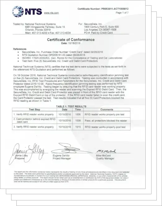 NTS Certificate PR053811-ACT1005612