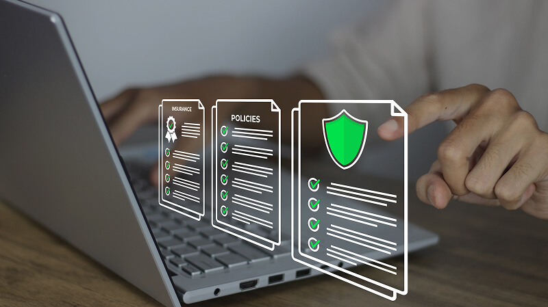 A concept of a digital cyber insurance checklist and policy.