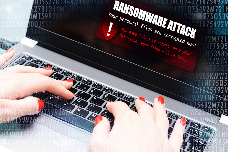 An image of a person encountering ransomware on their laptop.