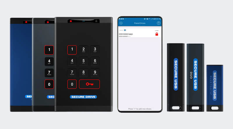 An image of the SecureDrive® and SecureUSB® product line.
