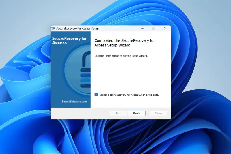 Screenshot showing successful installation using the SecureRecovery for Access Setup Wizard.