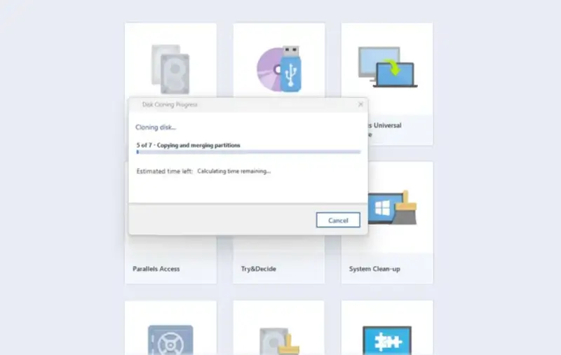 Screenshot of the status bar for the disk cloning process in the Acronis True Image software.