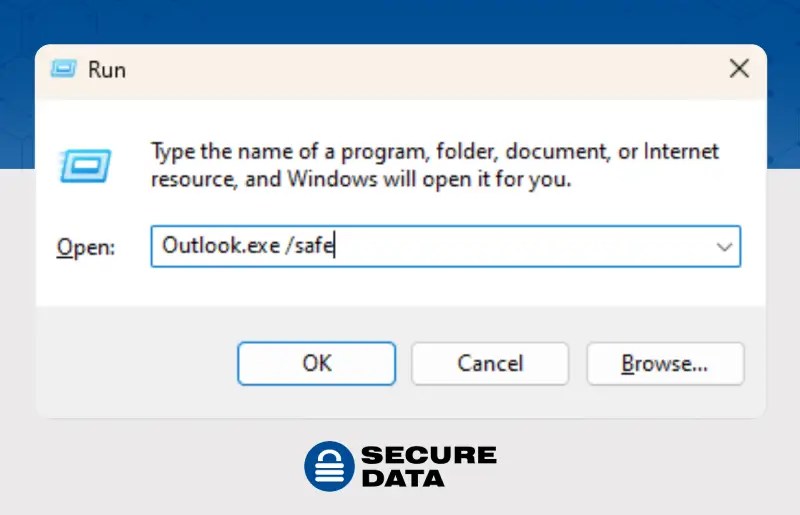 Outlook.exe /safe screenshot