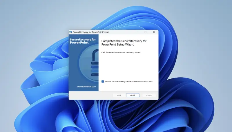 Finishing installation on SecureRecovery for PowerPoint Setup Wizard
