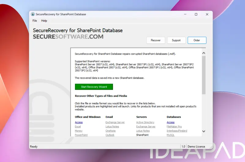 Screenshot showing the license agreement for SecureRecovery for Sharepoint Database.