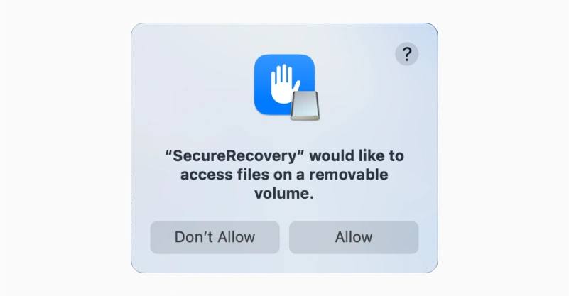 Click Accept in the alert popup. The popup asks for permission to access external drives found on your computer.