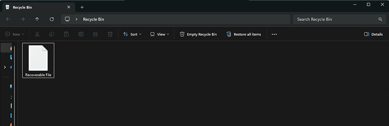 A screenshot showing a recently deleted file in the Recycle Bin on Windows.