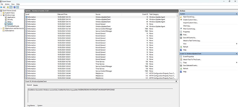 A screenshot of the built-in Event Viewer utility on Windows.
