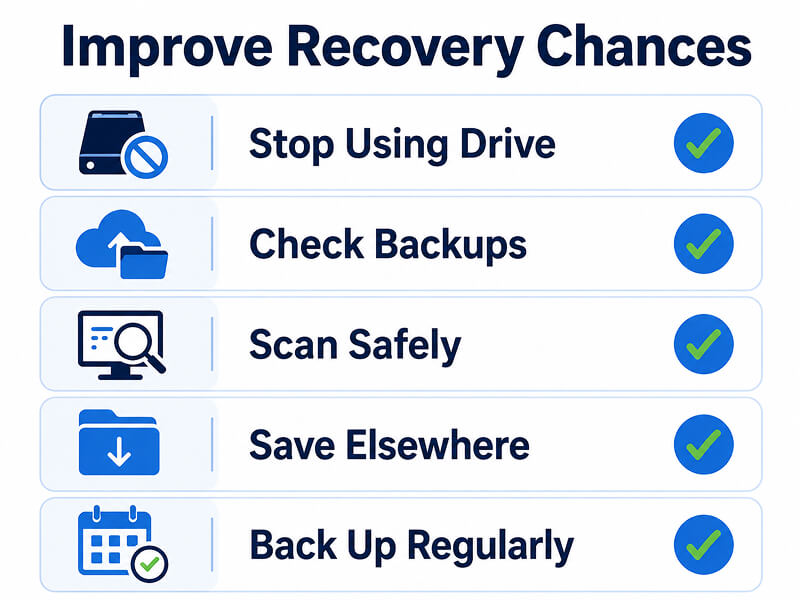 A graphic showing how to improve the odds of successful data recovery.