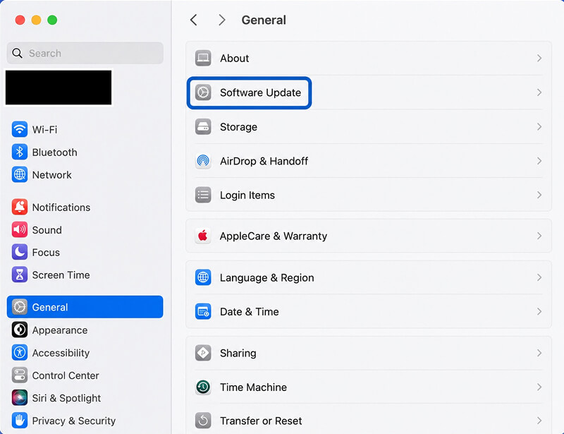 A graphic showing the location of Software Updates on macOS.