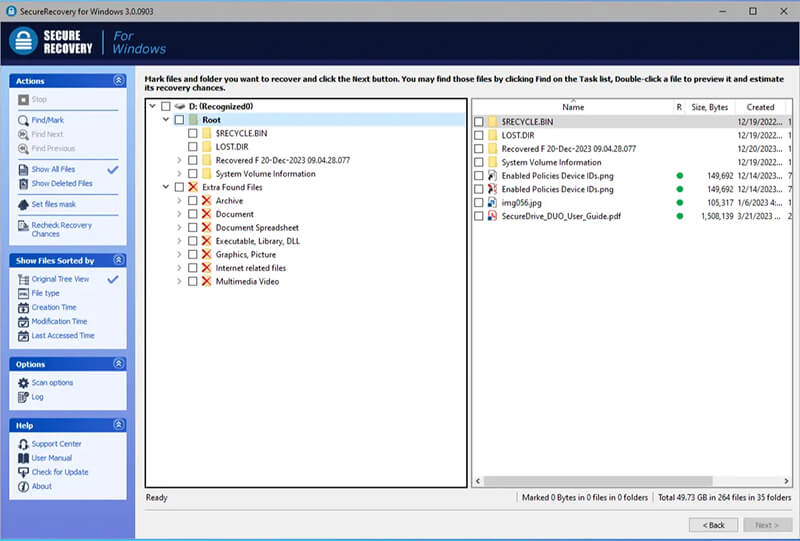 A screenshot showing the SecureRecovery® for Windows software.