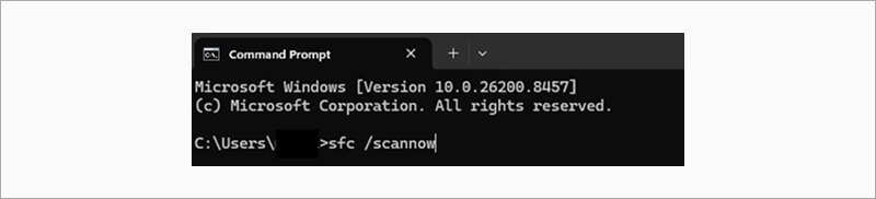 A screenshot of the System File Checker command in the Command Prompt on Windows.