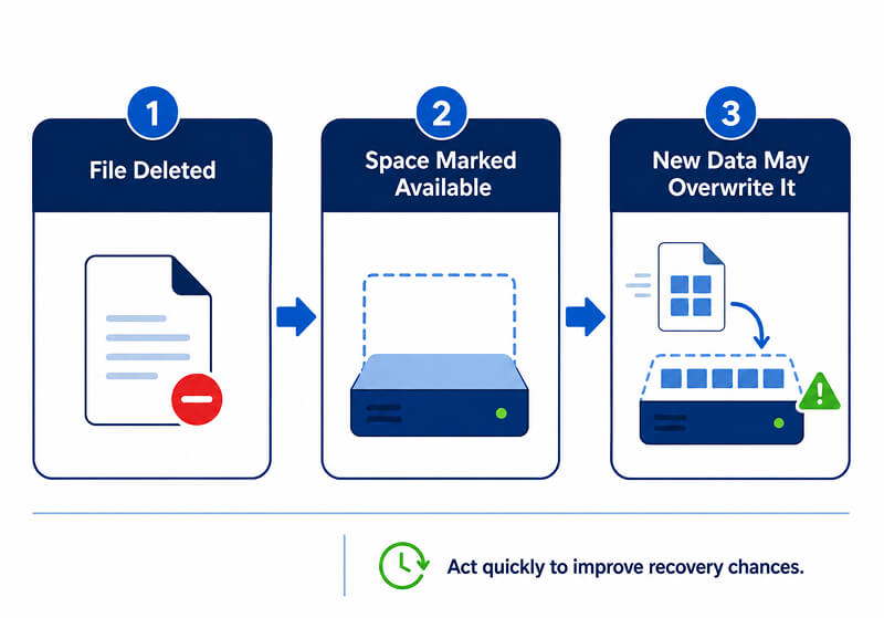 A graphic showing what happens to files on a hard drive when you delete them.