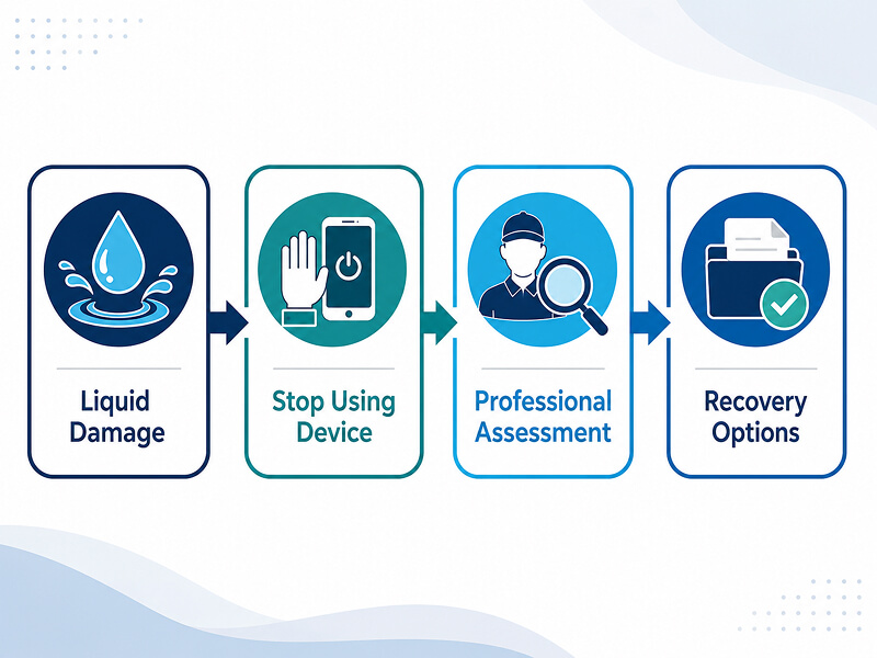An infographic showing the proper procedure to recover data from a device with water damage.