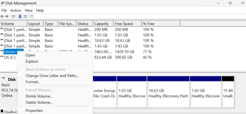 A screenshot showing how to change a drive letter in Disk Management.