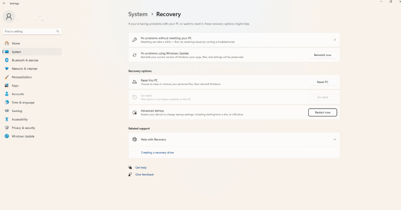 system recovery on windows