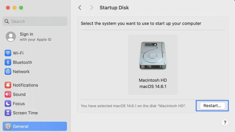 Mac startup disk restart