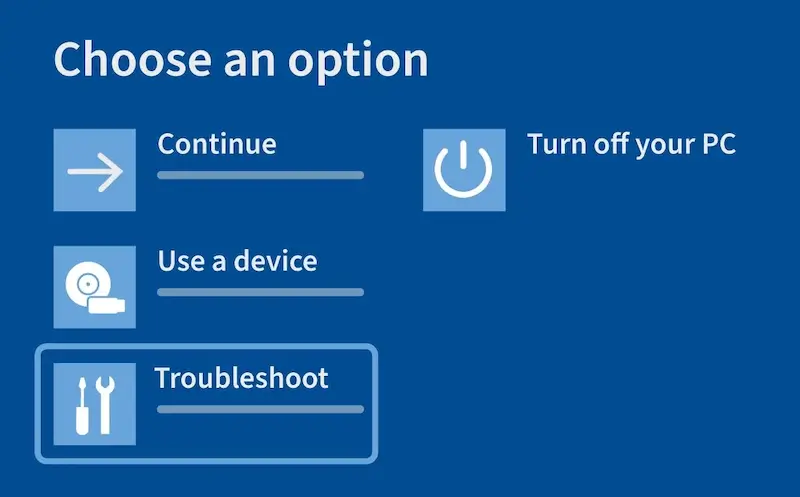 Windows recovery environment troubleshoot