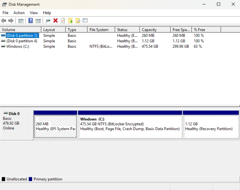 Look for drive in disk management