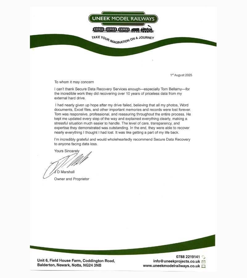 Read a Personal Recommendation From Uneek Railways Owner J D Marshall