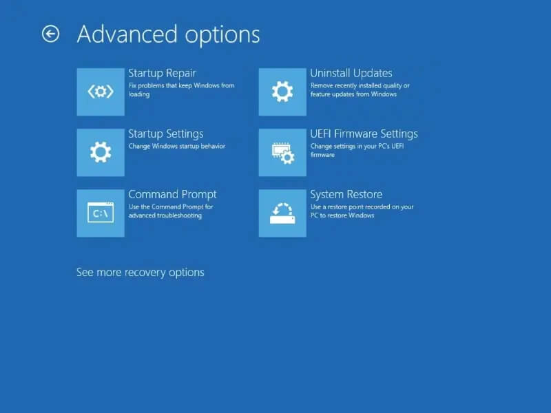 A screenshot showing the Startup Repair option in the Windows Recovery Environment.